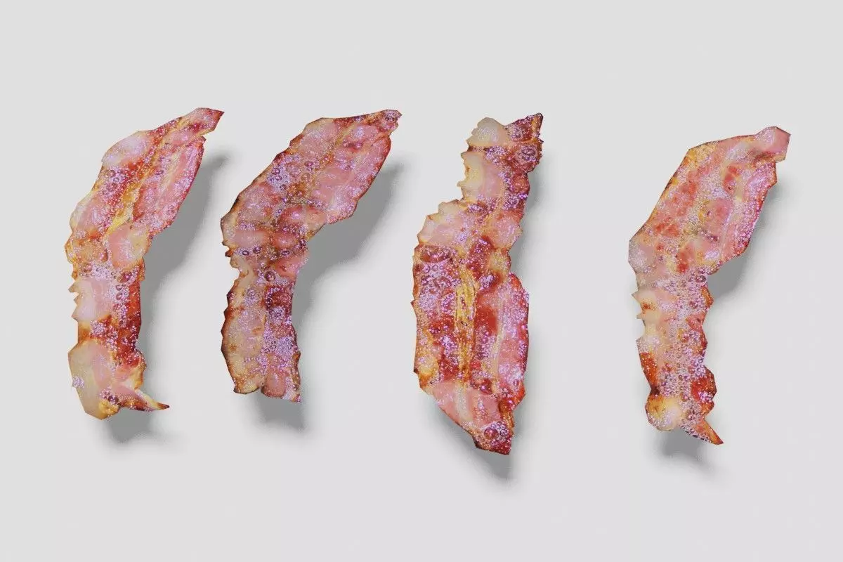 Bacon four strips of Low-poly 3D model_0
