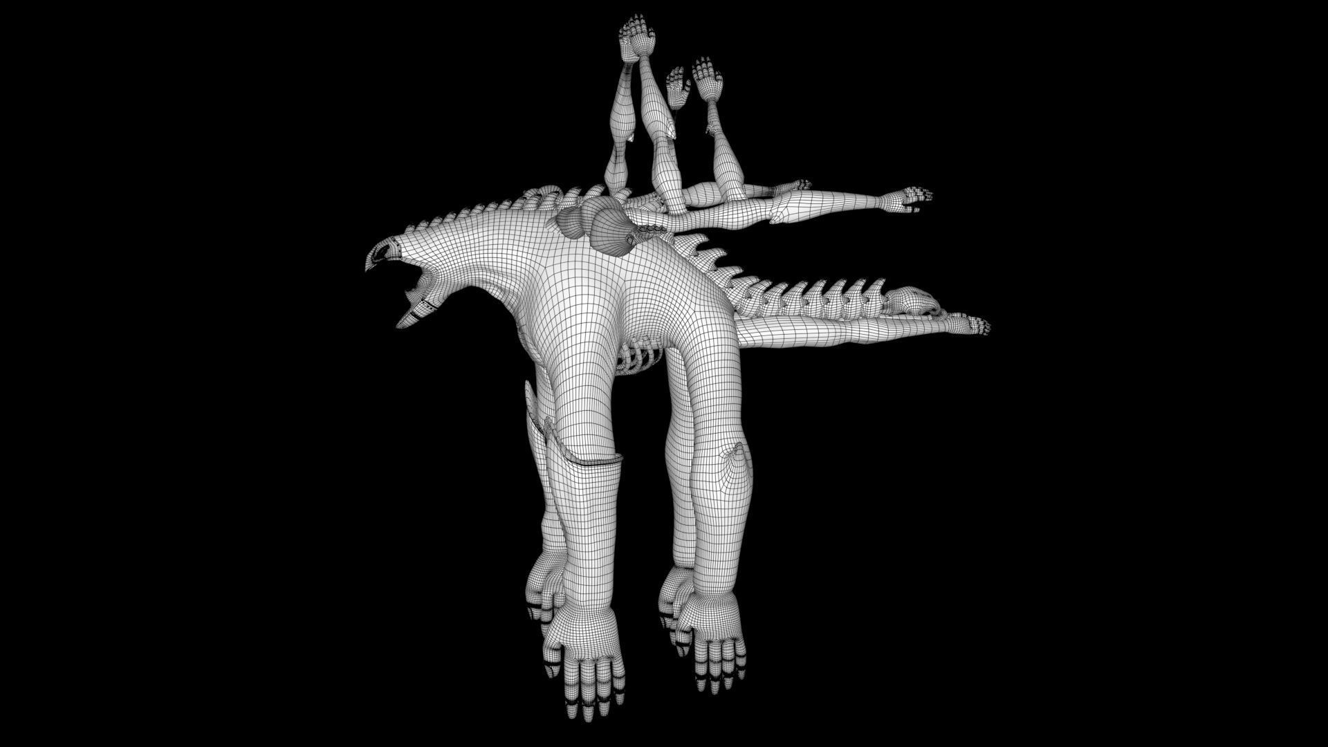 Creature multiple hands 3D model_4