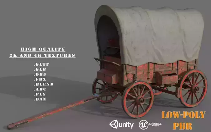 Old Western Wagon Low-Poly PBR Game Ready 3D Model Low-poly 3D model