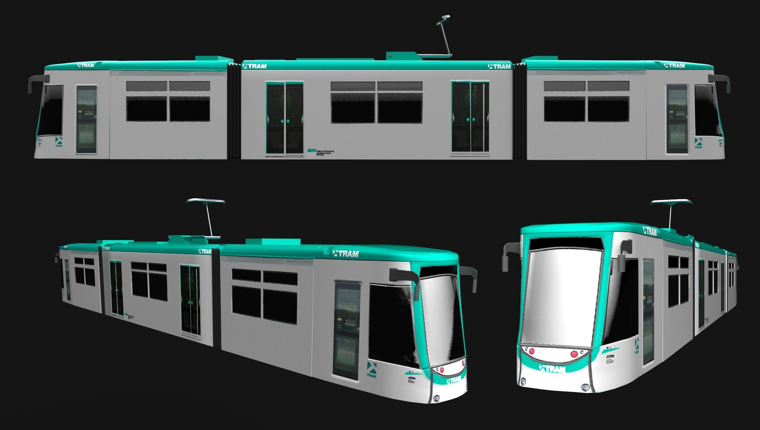 Tram TRAMBAIX Barcelona Low-poly 3D model_2