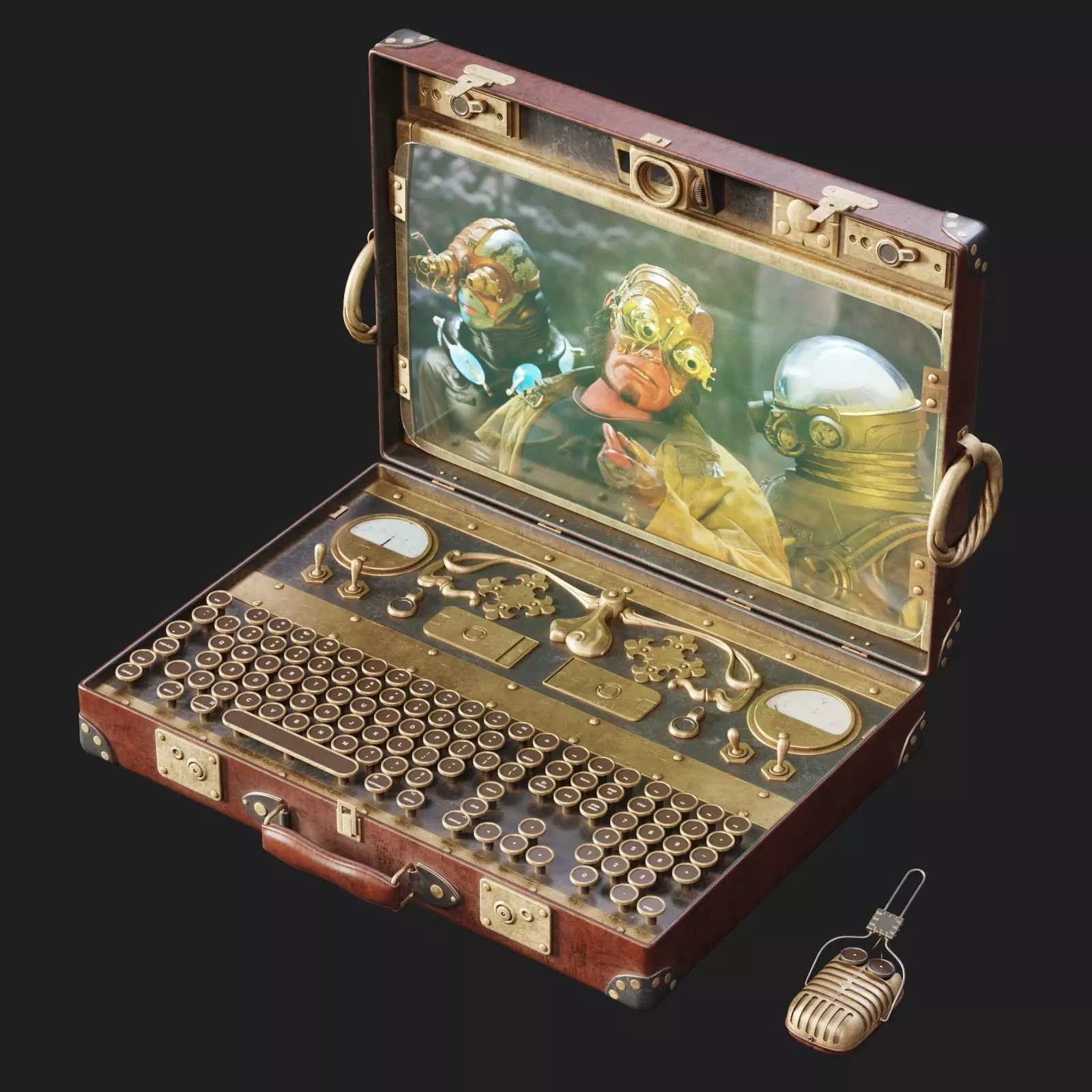 Steampunk Laptop 3D model_0