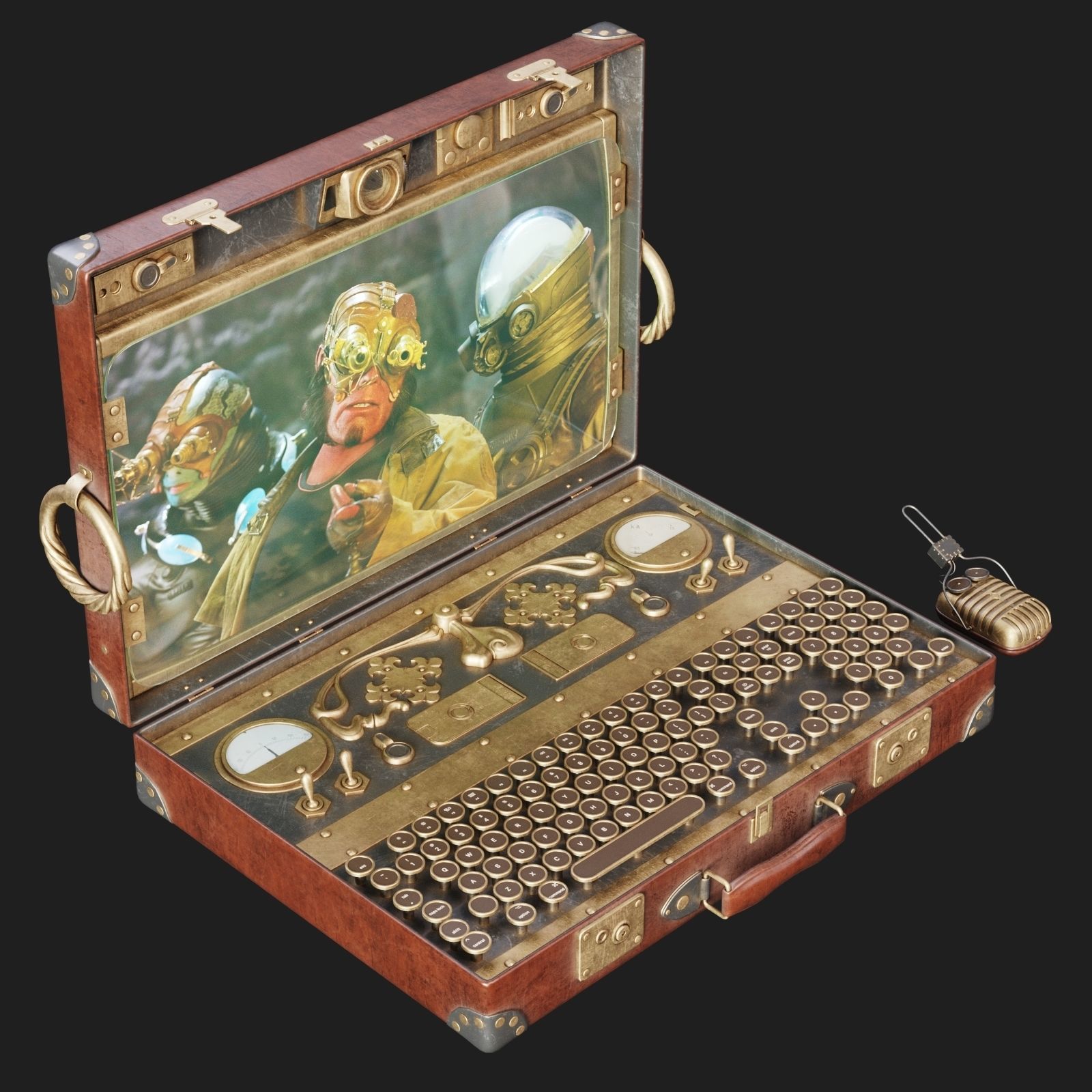 Steampunk Laptop 3D model_1