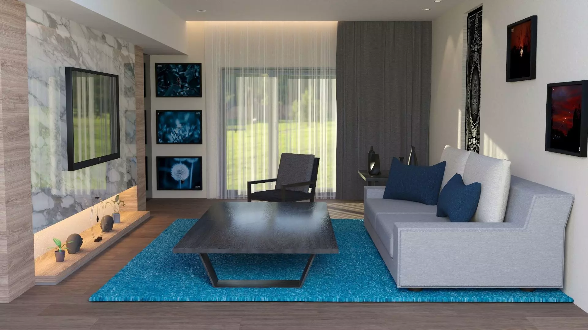 interior modern living room with rug Free 3D model