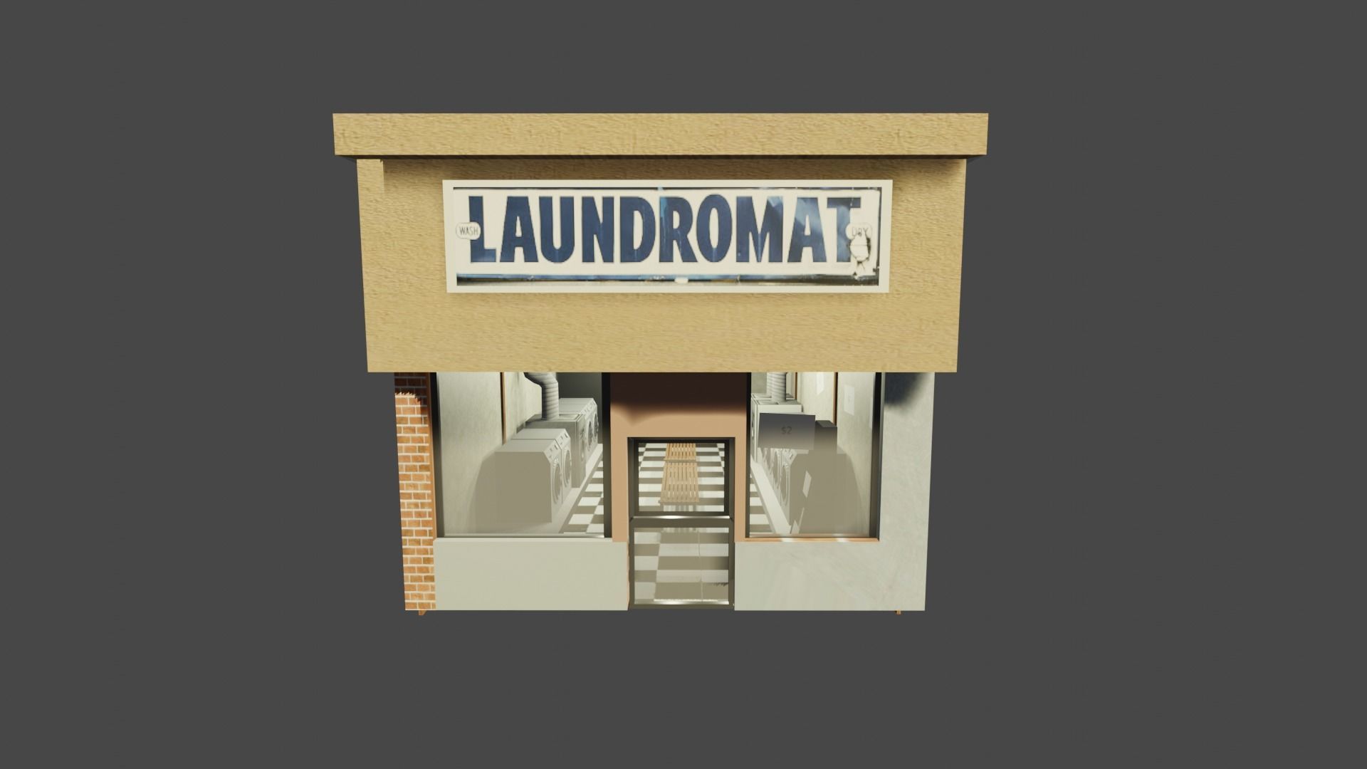 Laundromat Exterior with Interior Free low-poly 3D model_6