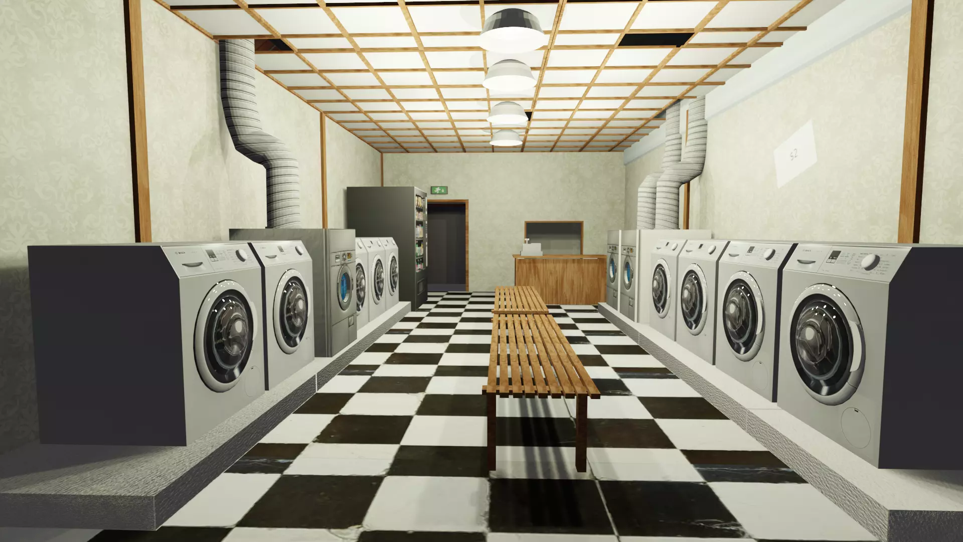 Laundromat Exterior with Interior Free low-poly 3D model_0