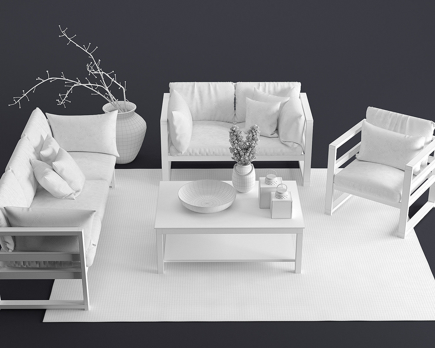 Modern Outdoor Wood Furniture Set 3D model_9