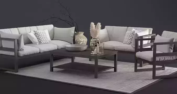 Modern Outdoor Wood Furniture Set 3D model