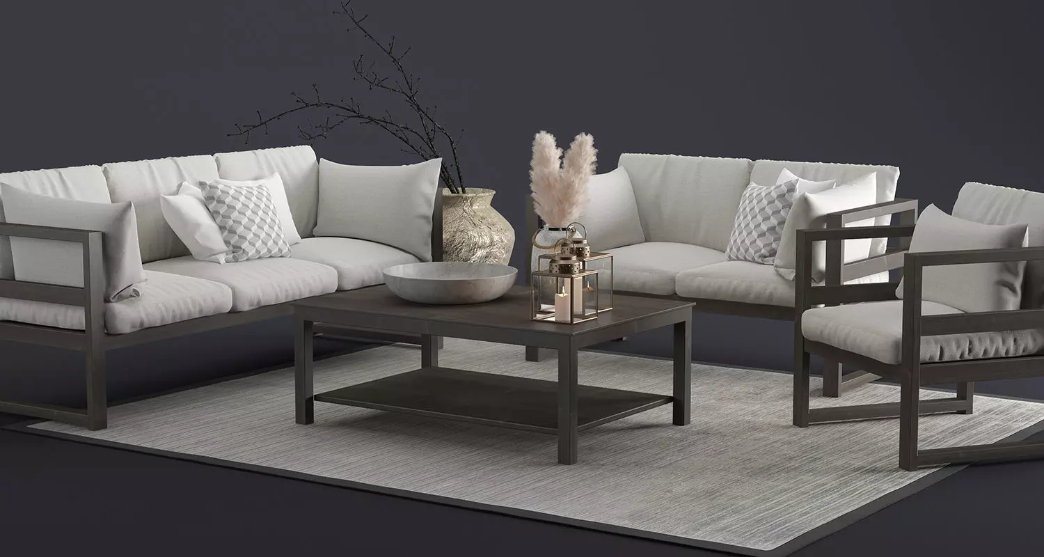 Modern Outdoor Wood Furniture Set 3D model_0