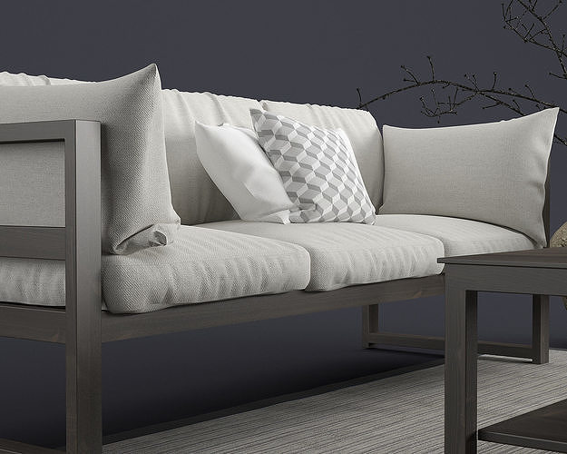 Modern Outdoor Wood Furniture Set 3D model 3