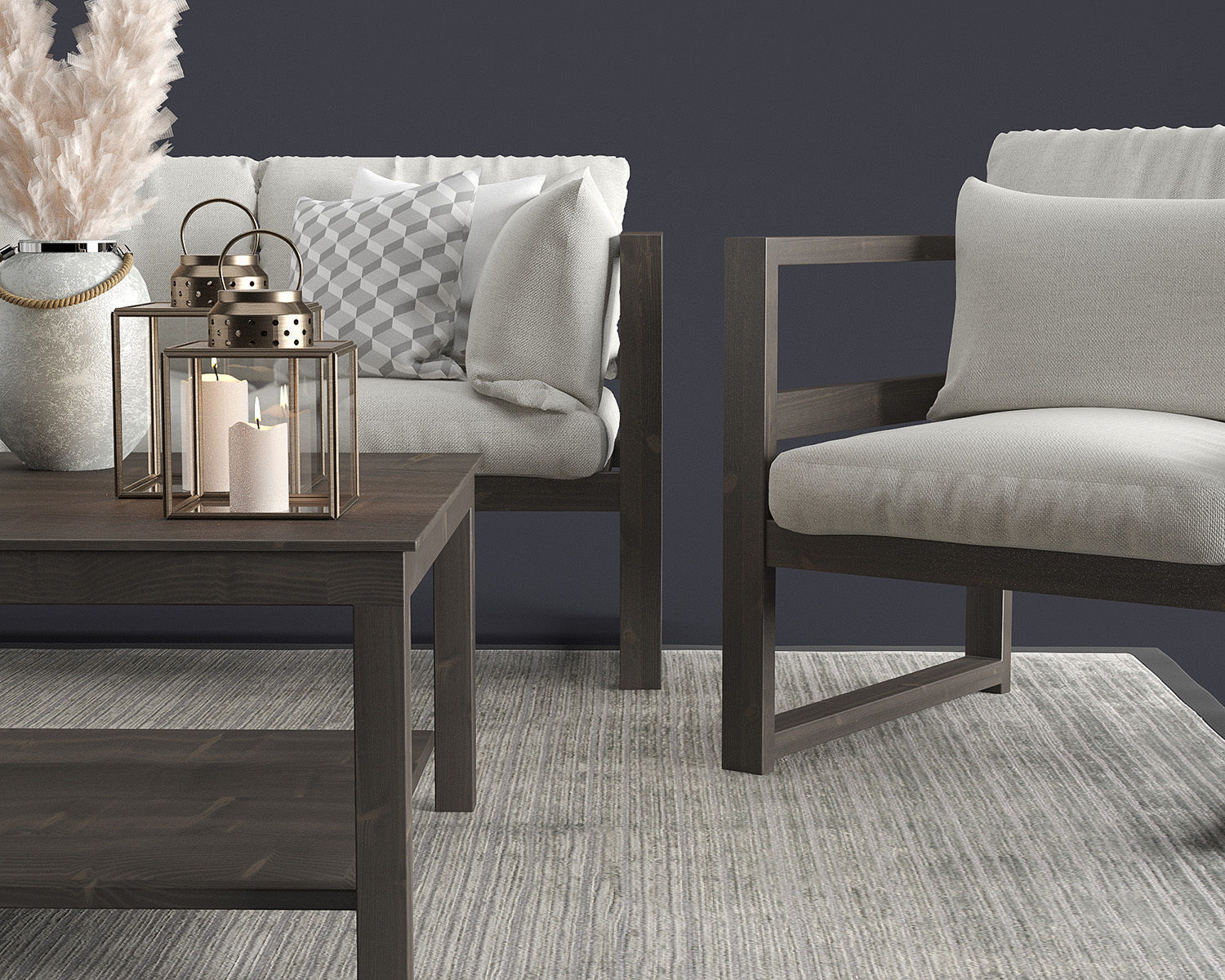 Modern Outdoor Wood Furniture Set 3D model_4