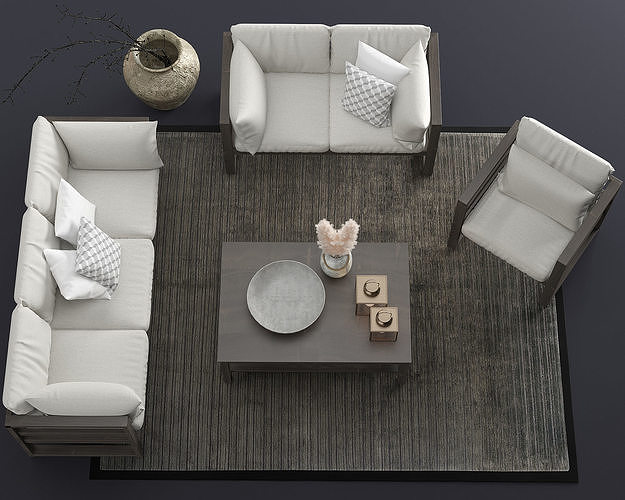 Modern Outdoor Wood Furniture Set 3D model 2