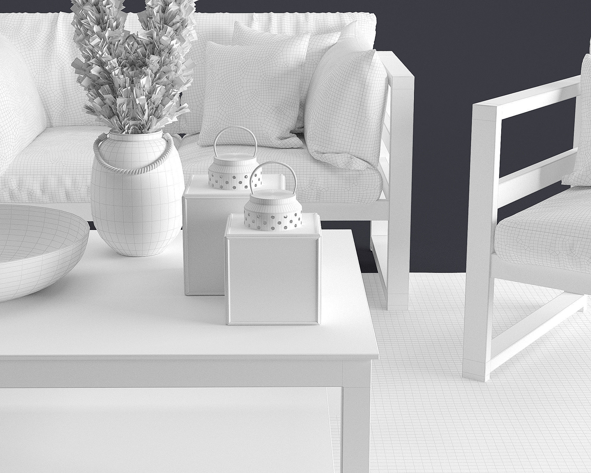 Modern Outdoor Wood Furniture Set 3D model_11