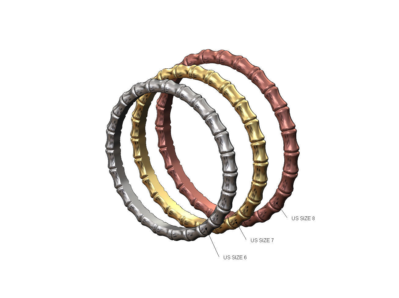 Bamboo pattern replica stackable band 3D print model_1