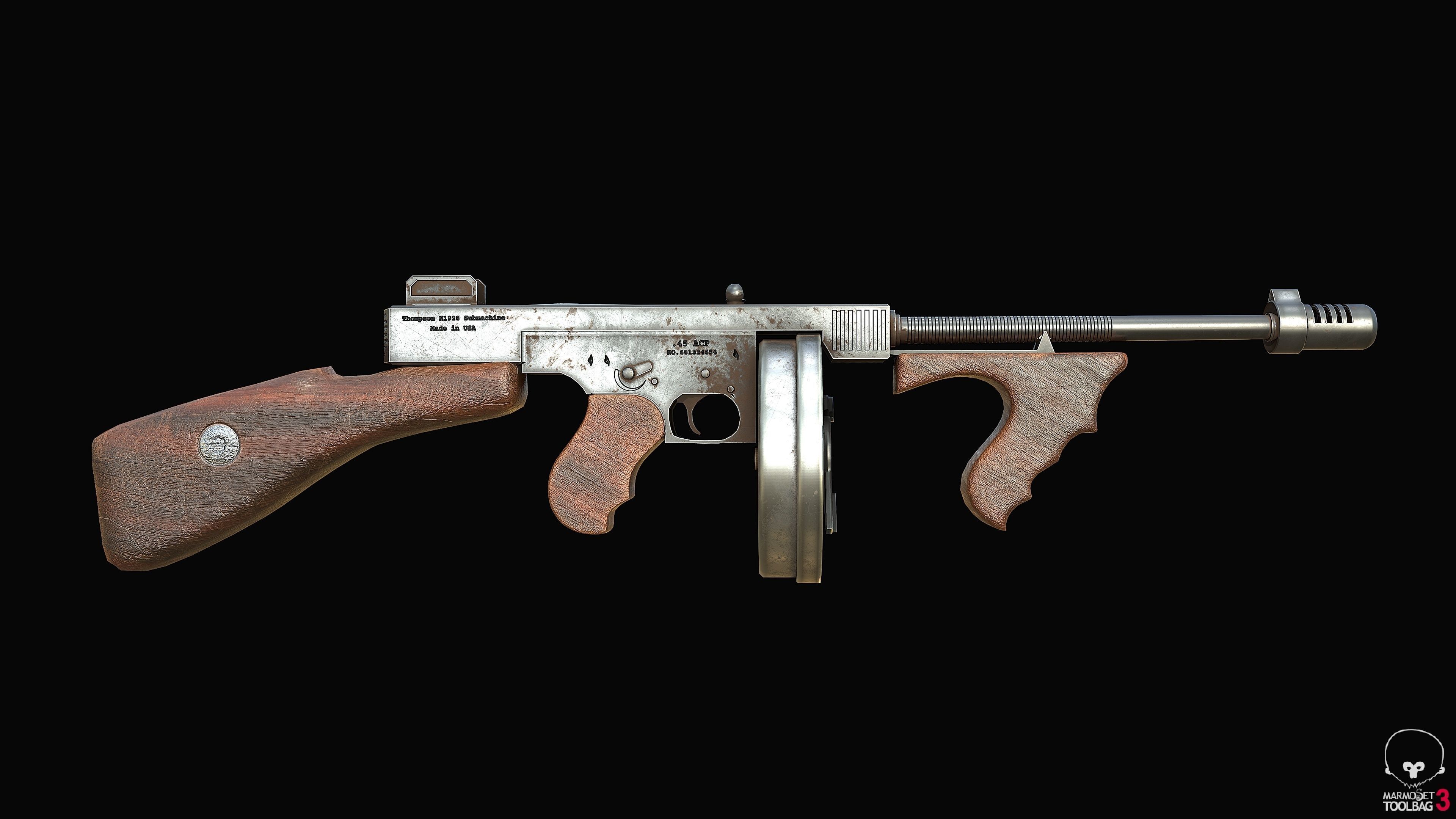Thompson 1928 Submachine Gun PBR Low-poly 3D model_3
