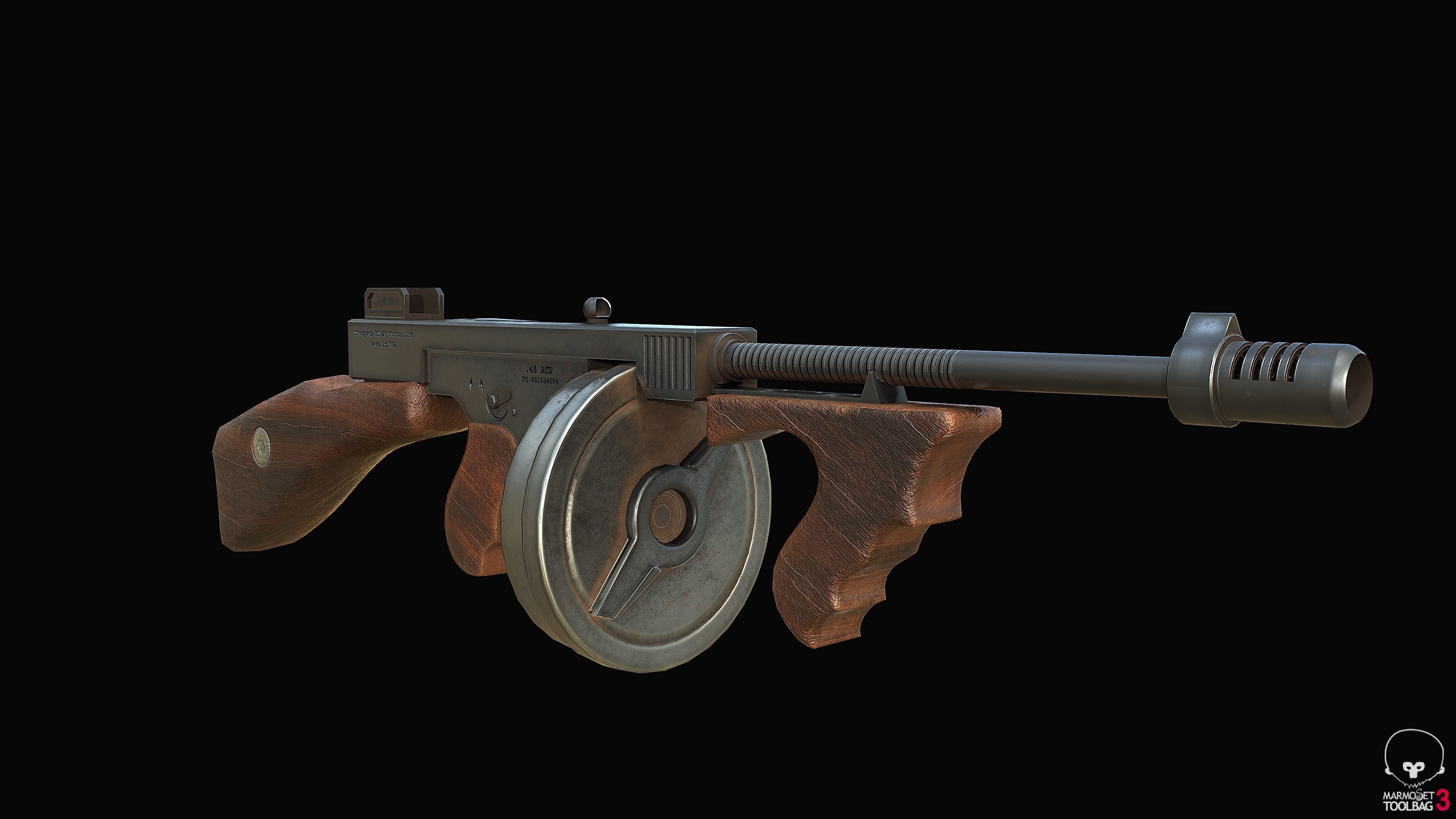 Thompson 1928 Submachine Gun PBR Low-poly 3D model_2