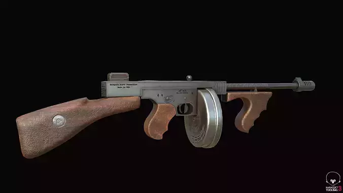 Thompson 1928 Submachine Gun PBR Low-poly 3D model Thompson 1928 Submachine Gun PBR Low-poly 3D model
