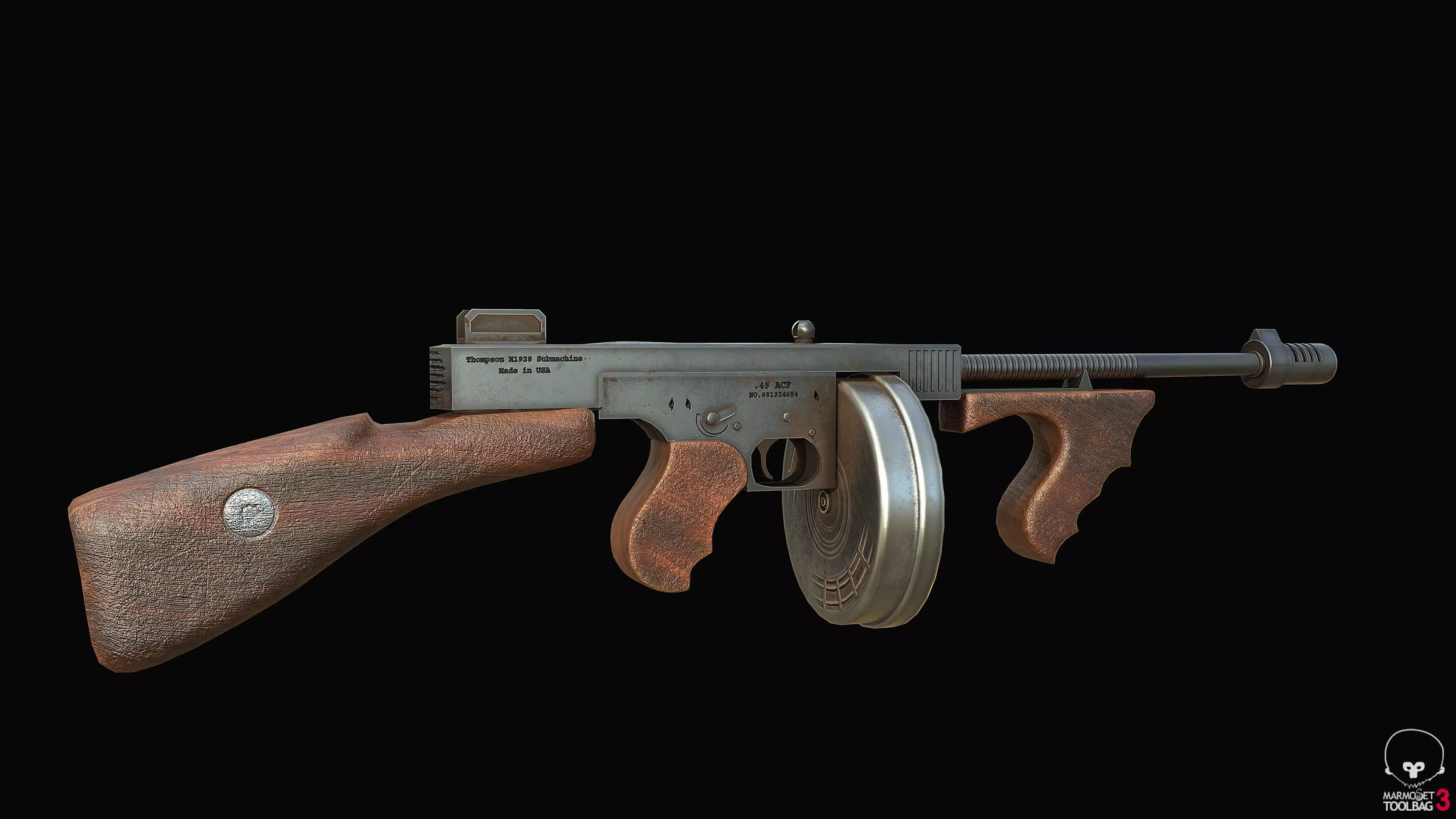 Thompson 1928 Submachine Gun PBR Low-poly 3D model_0