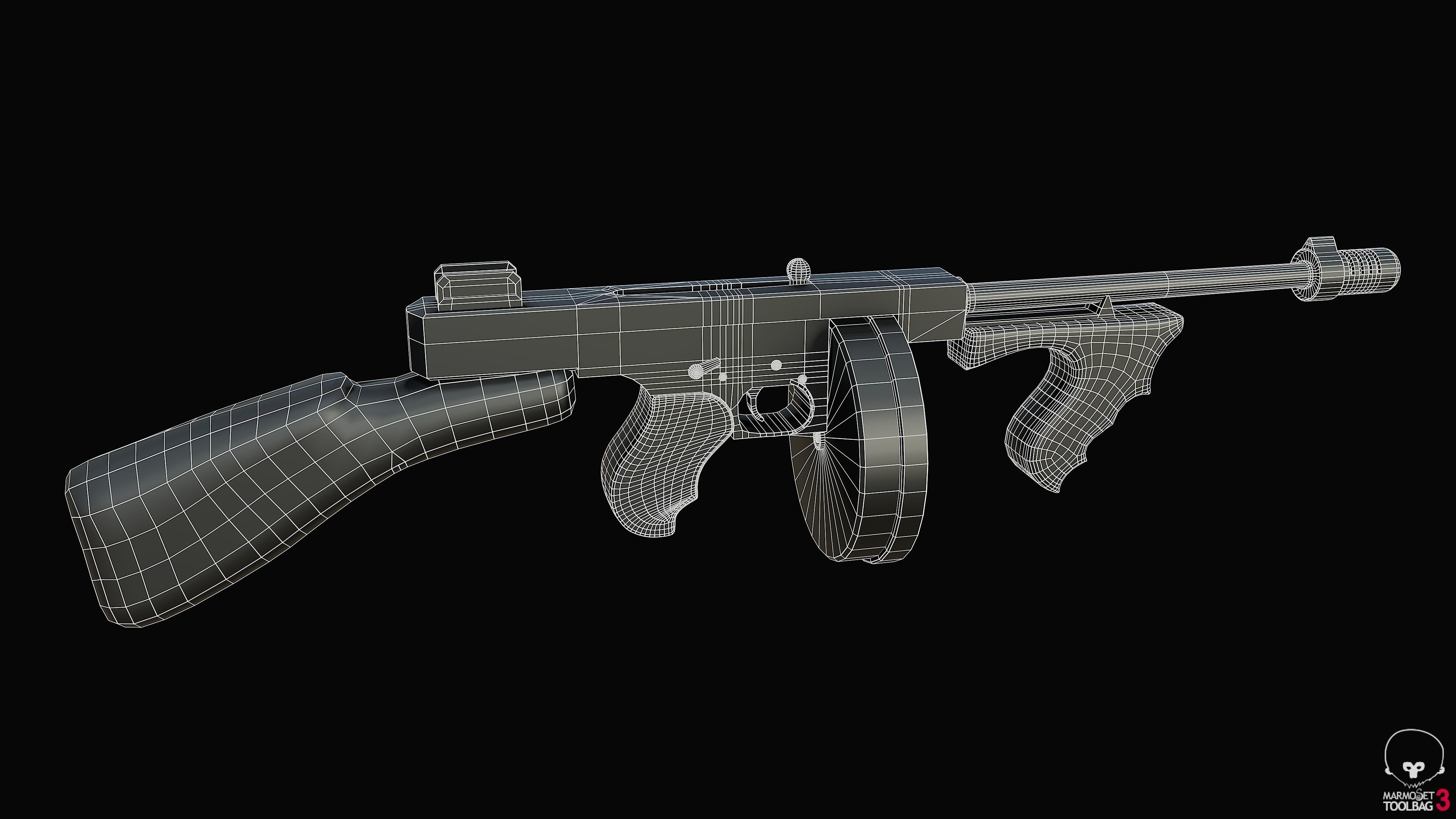 Thompson 1928 Submachine Gun PBR Low-poly 3D model_4