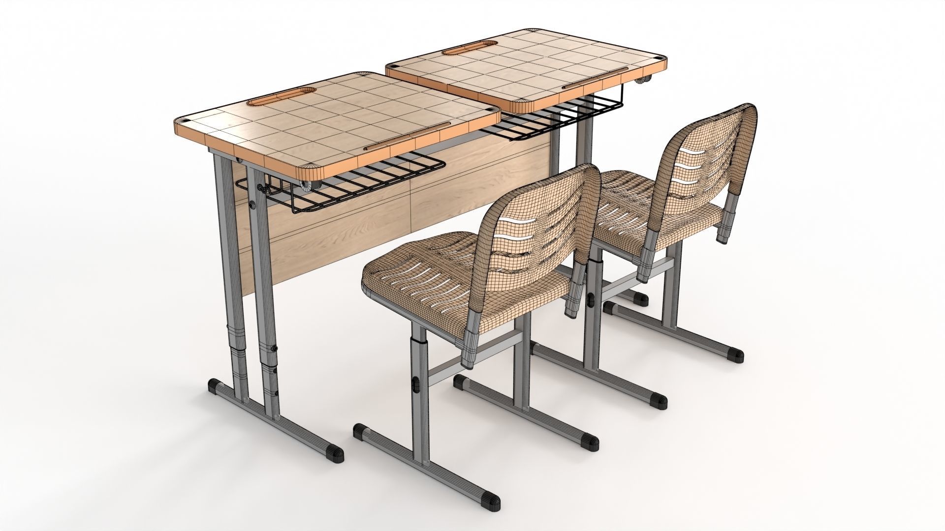 Double Scool Table 3D model_11