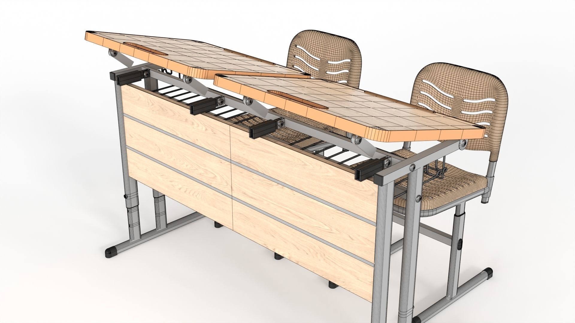 Double Scool Table 3D model_15