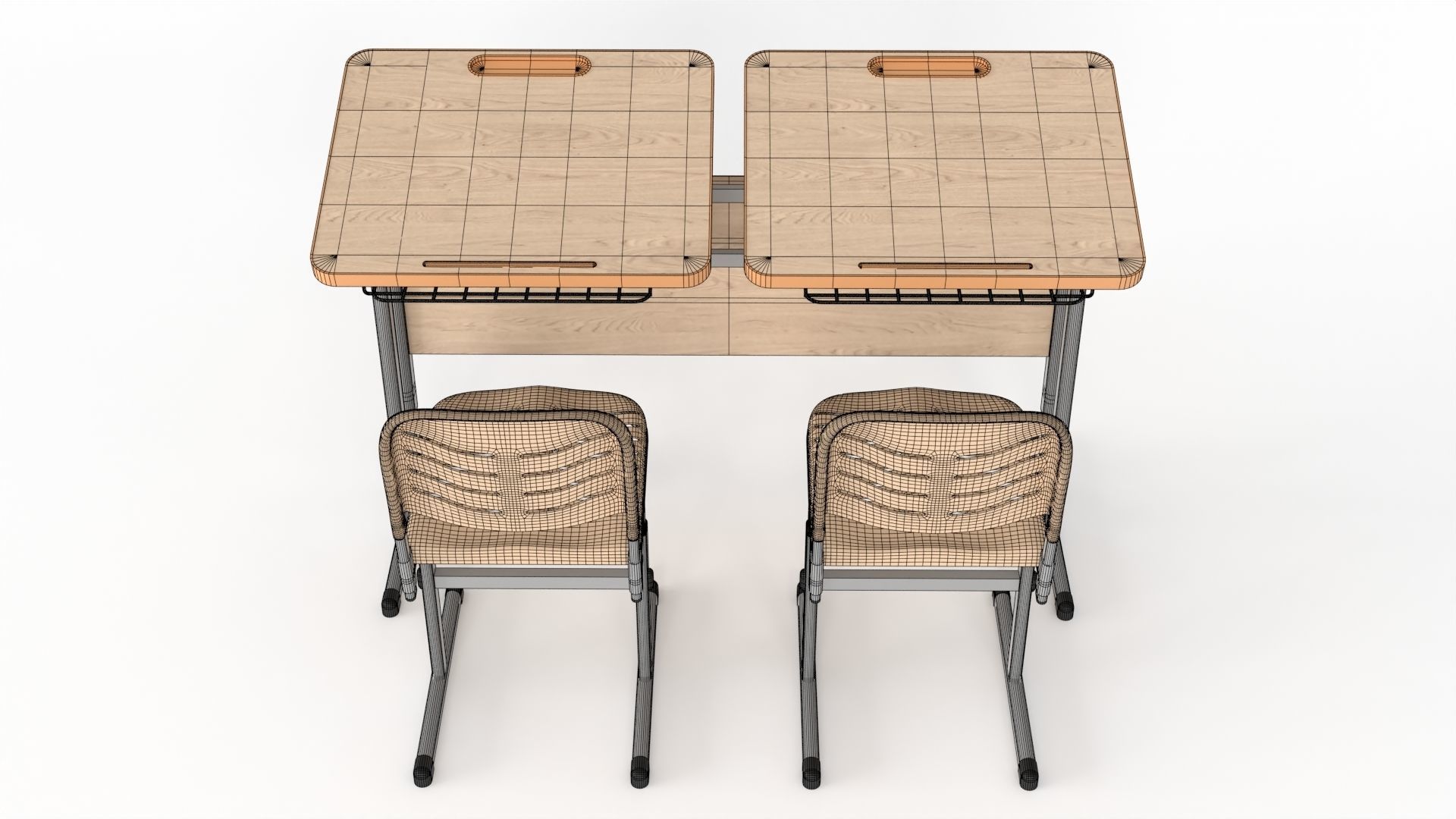 Double Scool Table 3D model_16