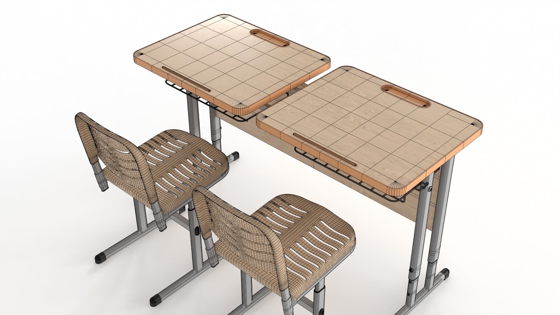 Double Scool Table 3D model_17