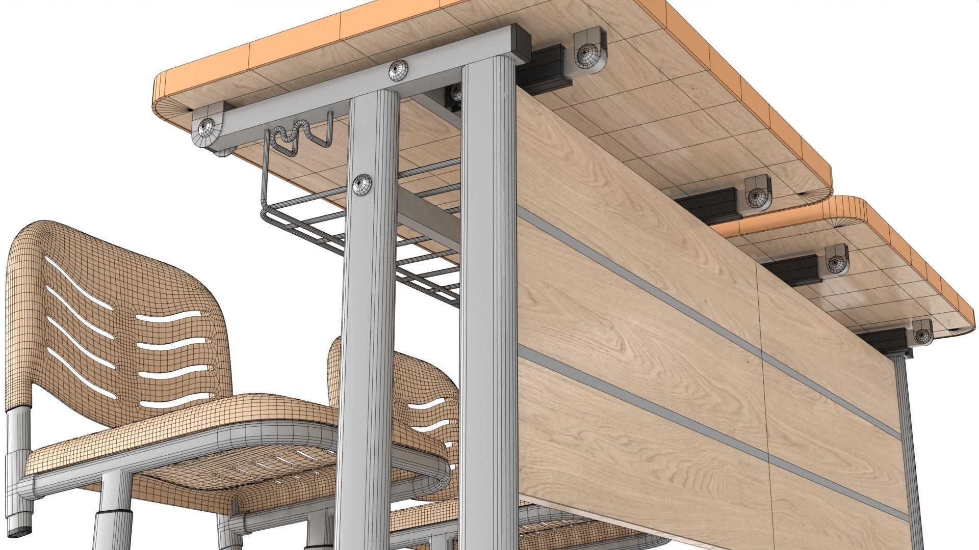 Double Scool Table 3D model_19