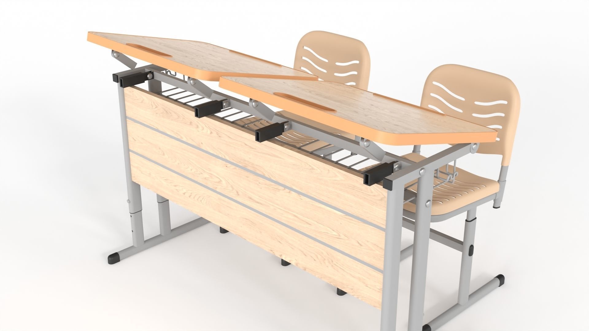 Double Scool Table 3D model_5