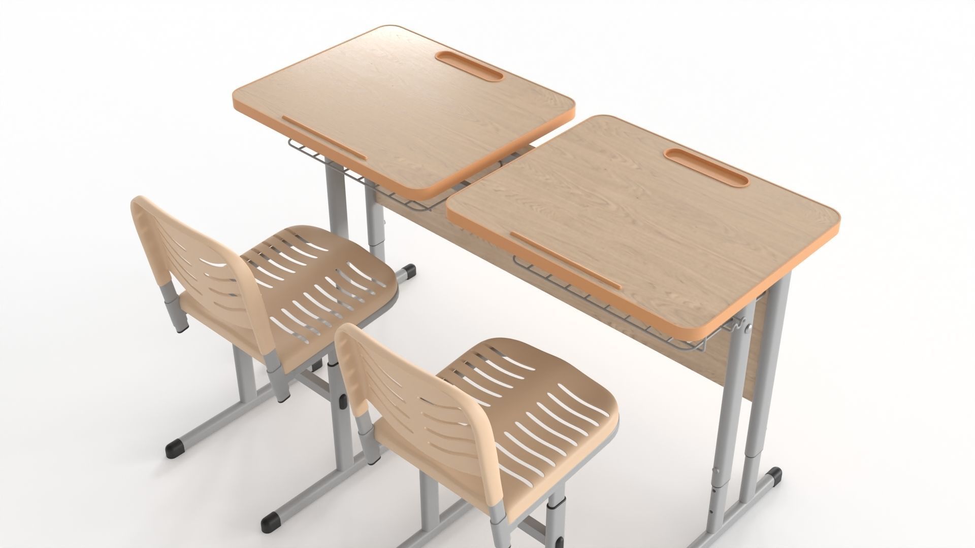 Double Scool Table 3D model_7