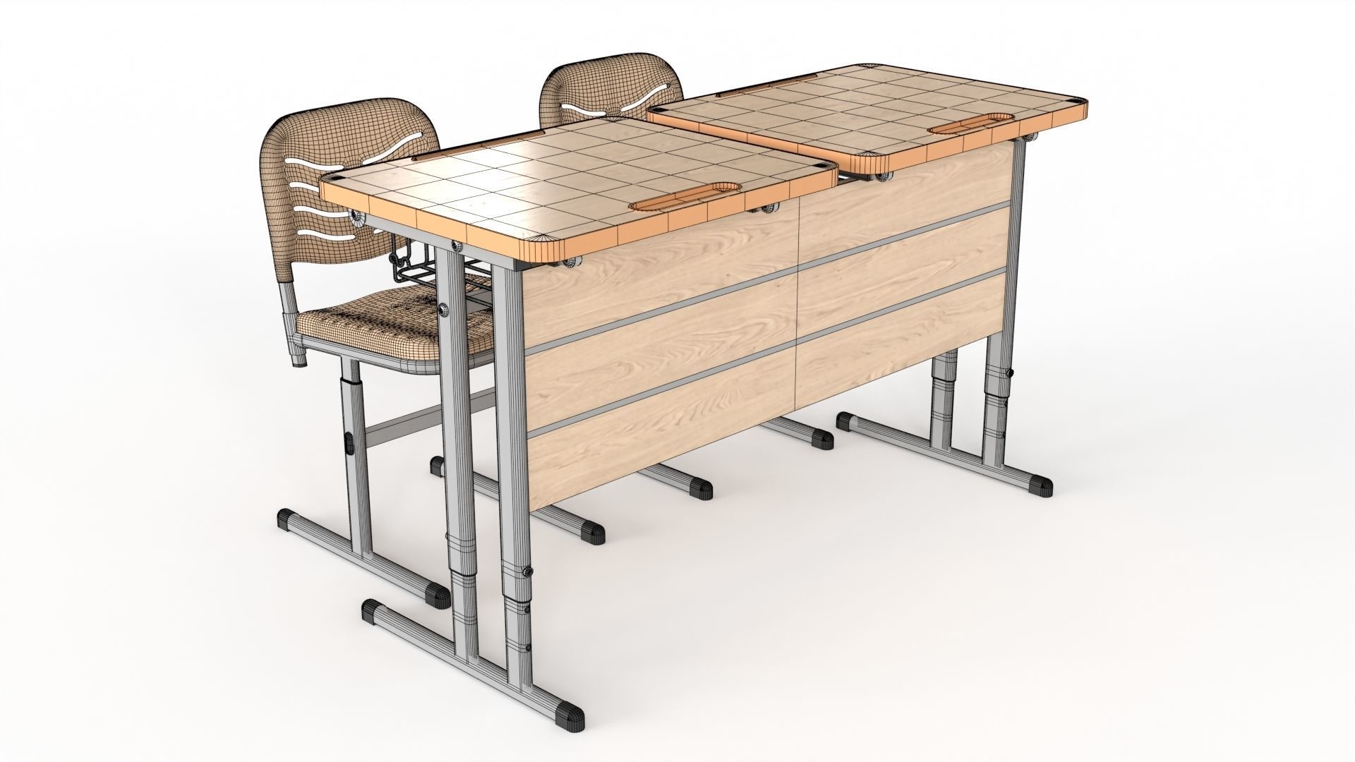 Double Scool Table 3D model_10