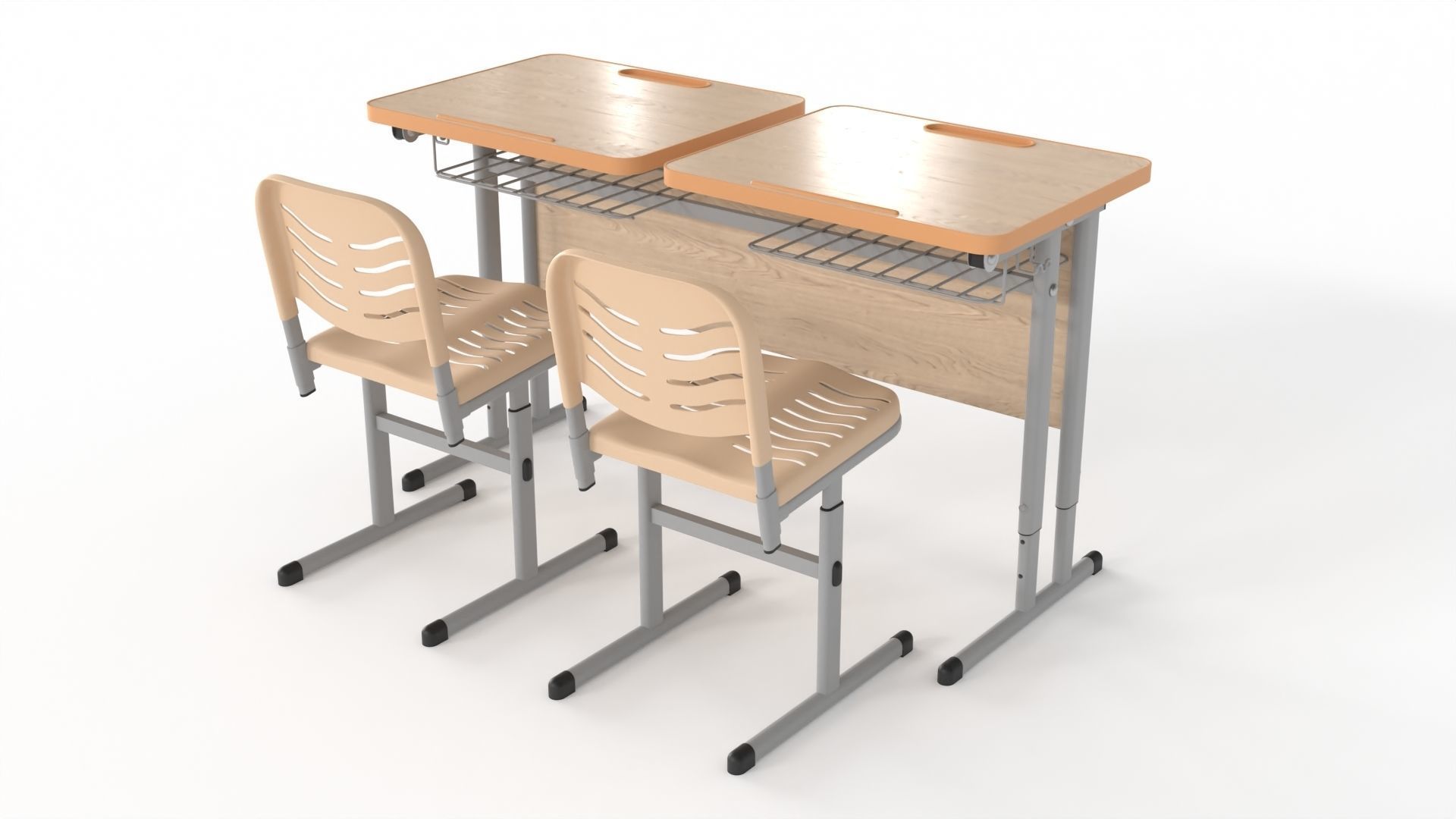 Double Scool Table 3D model_2