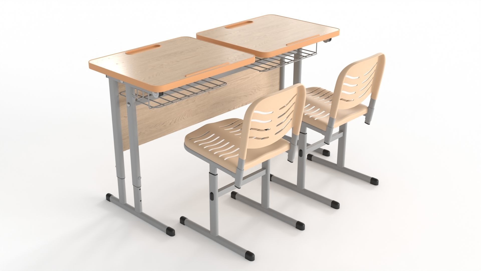Double Scool Table 3D model_1