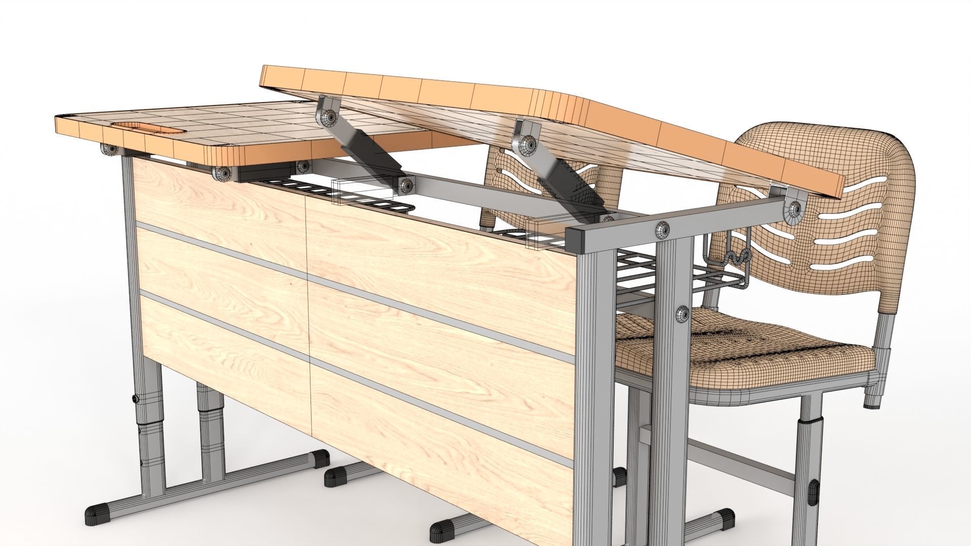 Double Scool Table 3D model_14