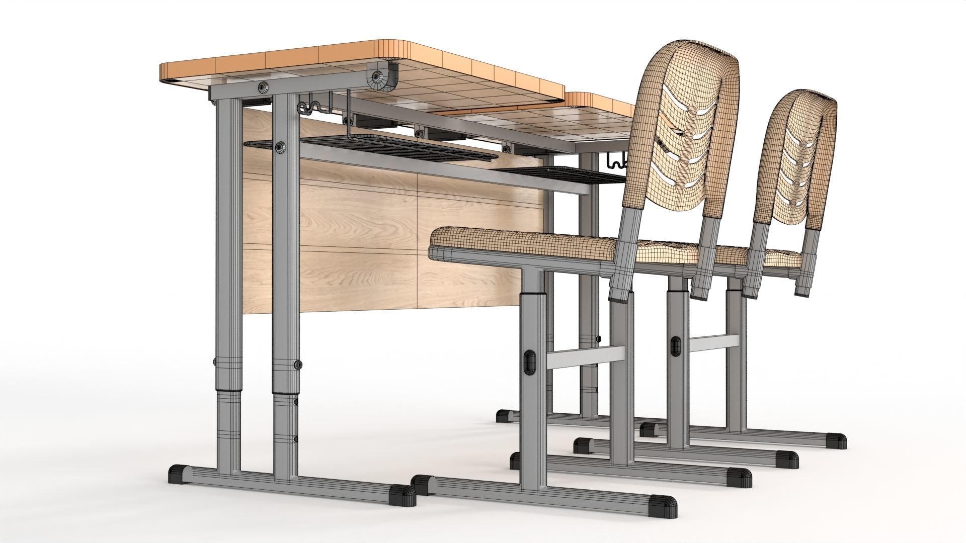Double Scool Table 3D model_13