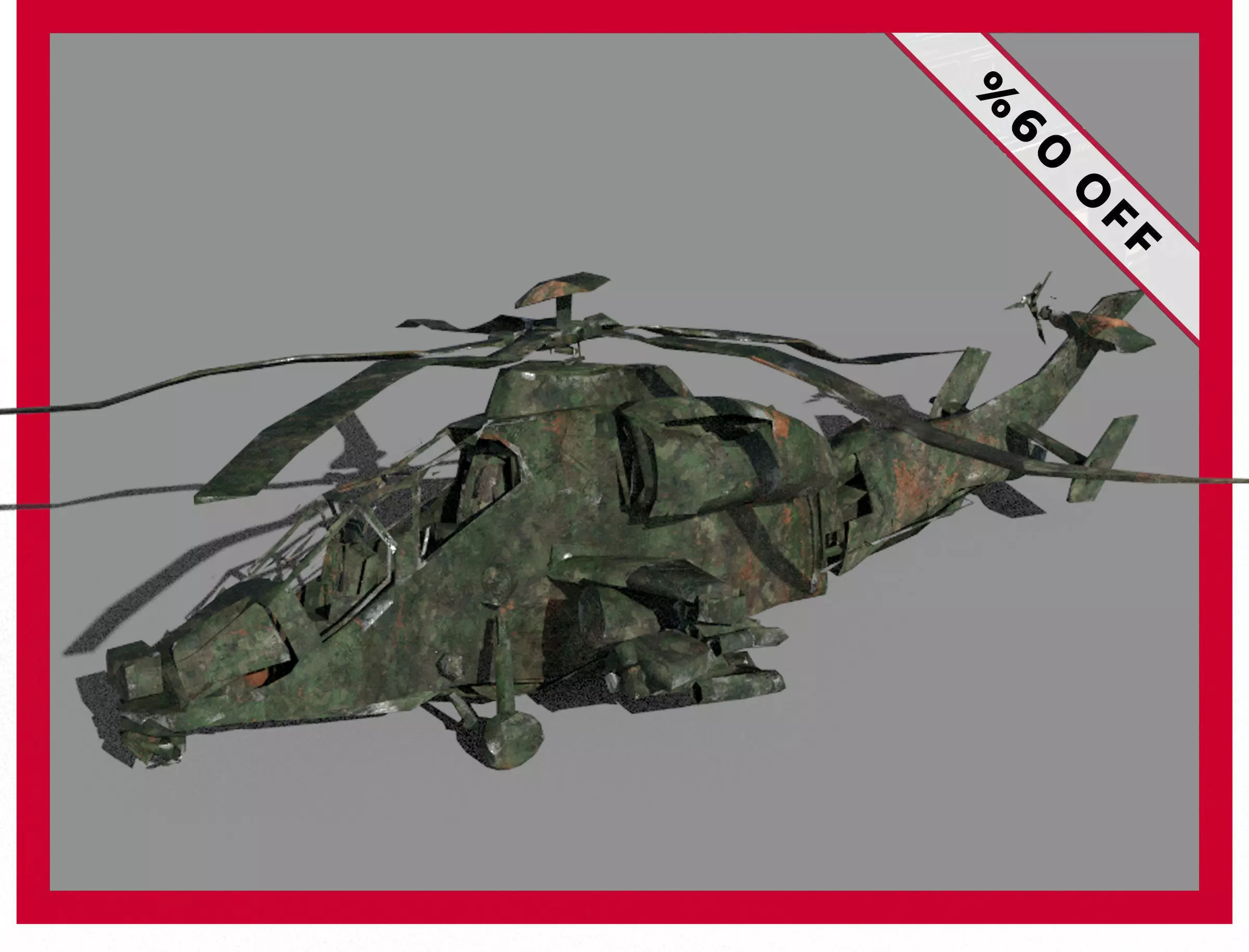 Ruined Wrecked Damaged Military Helicopter Low Poly Game Ready Free low-poly 3D model