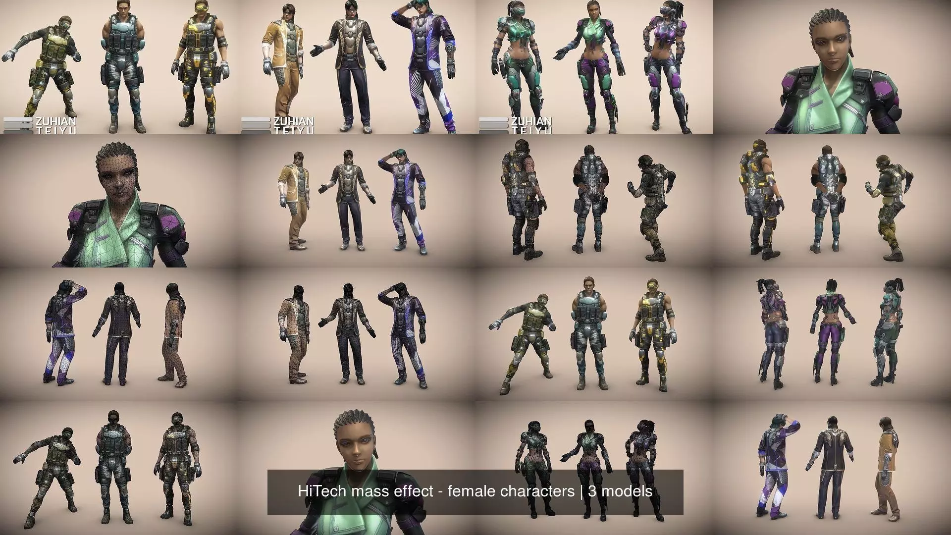 HiTech mass effect - female characters 3D Model Collection_0