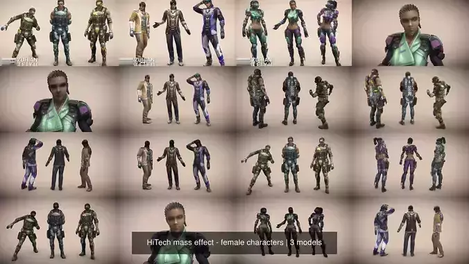 HiTech mass effect - female characters 3D Model Collection
