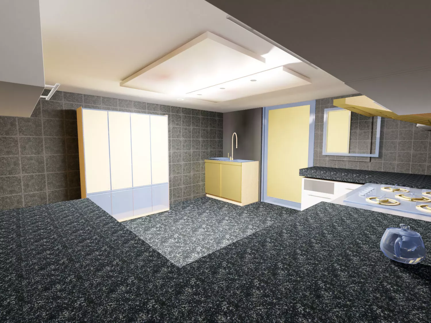 living hall with kitchen 2020 3D model_0