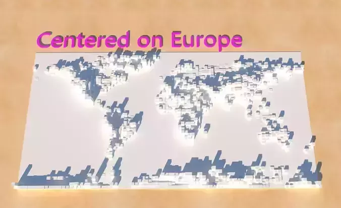 Masaige world map with altitude Centered on Europe 3D model