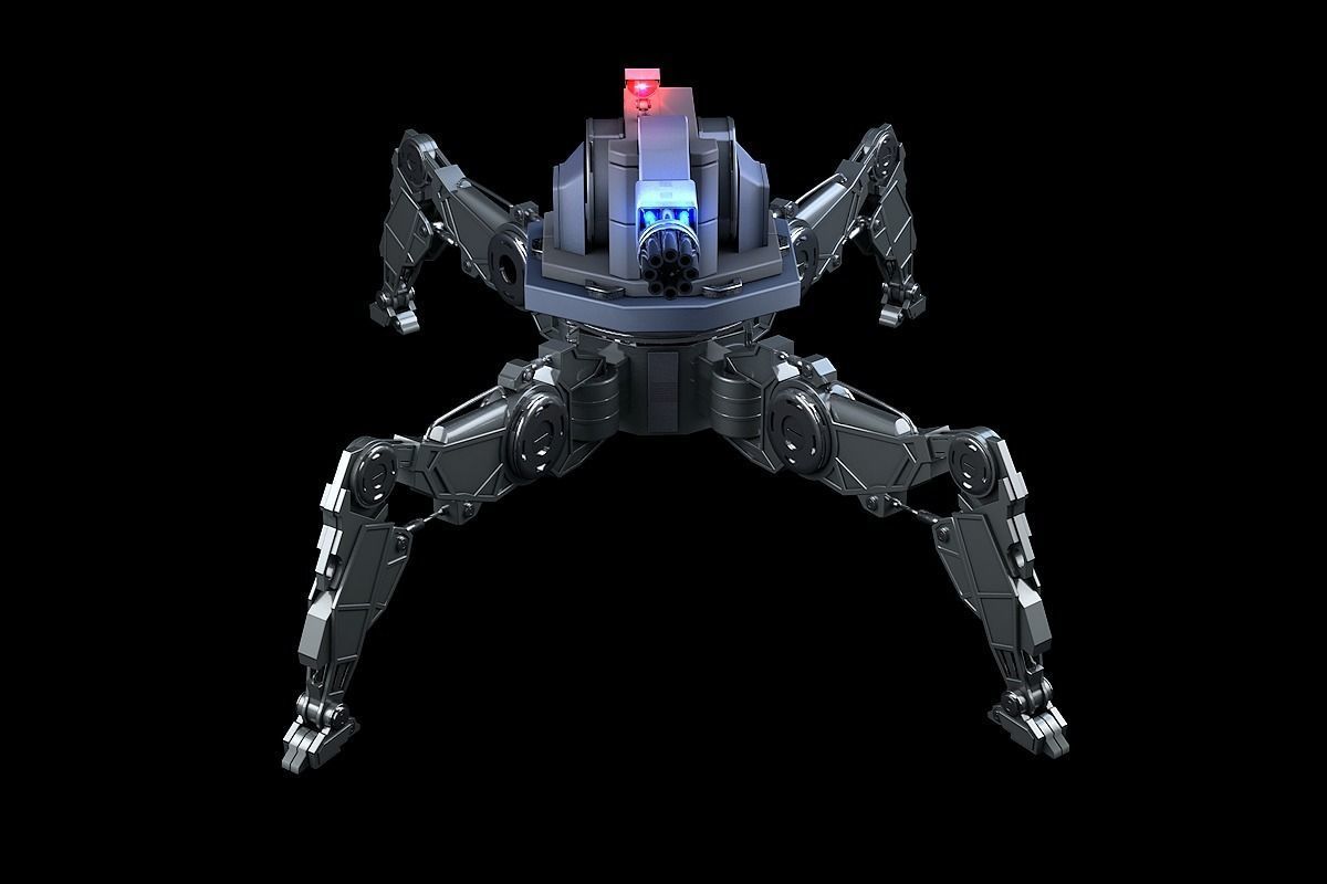 turret robot with machine gun Low-poly 3D model_4