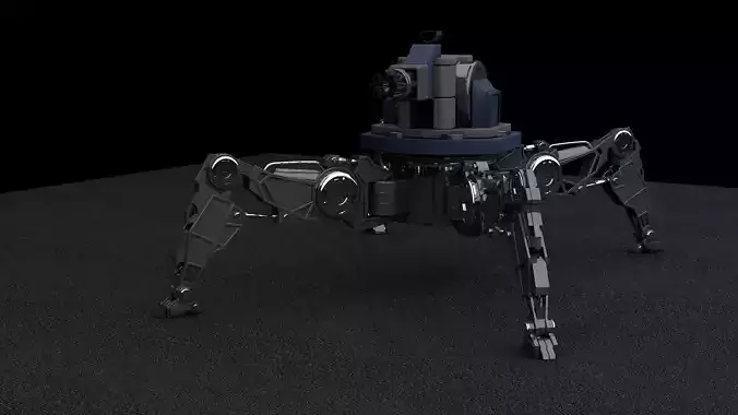 turret robot with machine gun Low-poly 3D model