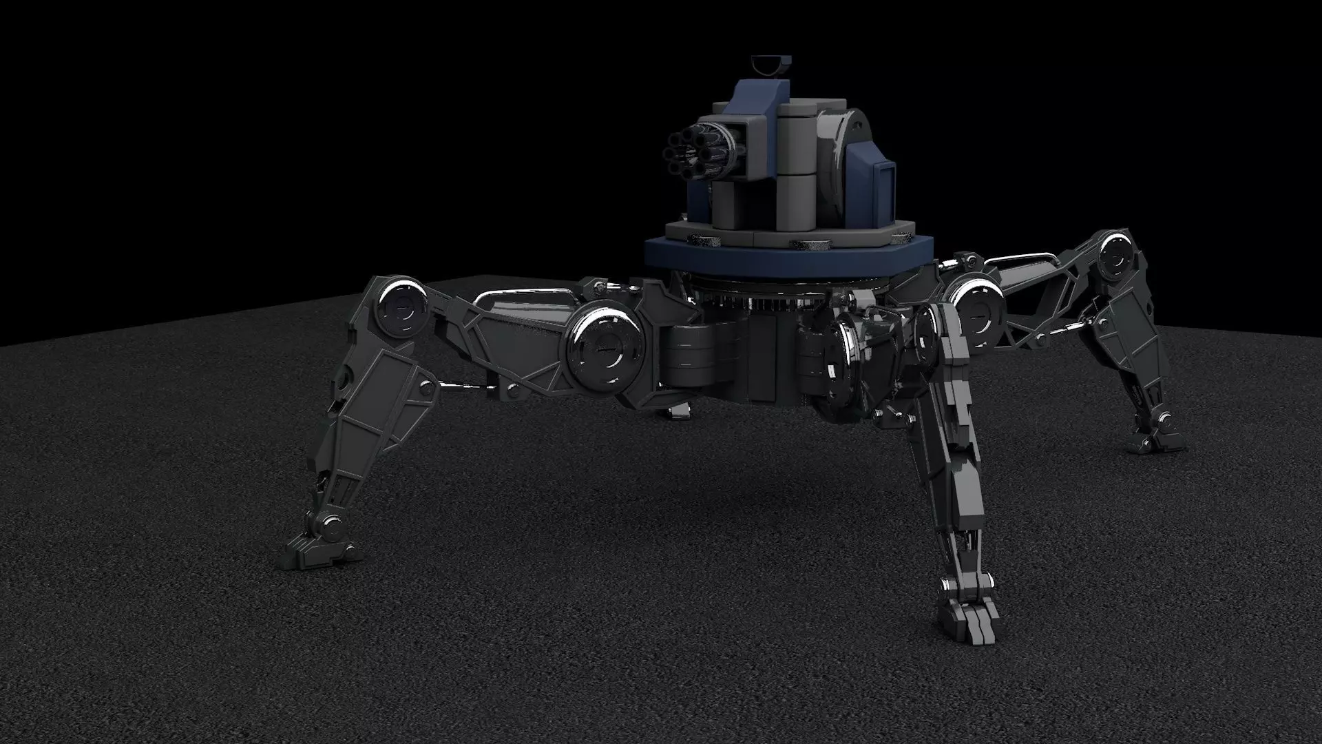 turret robot with machine gun Low-poly 3D model_0