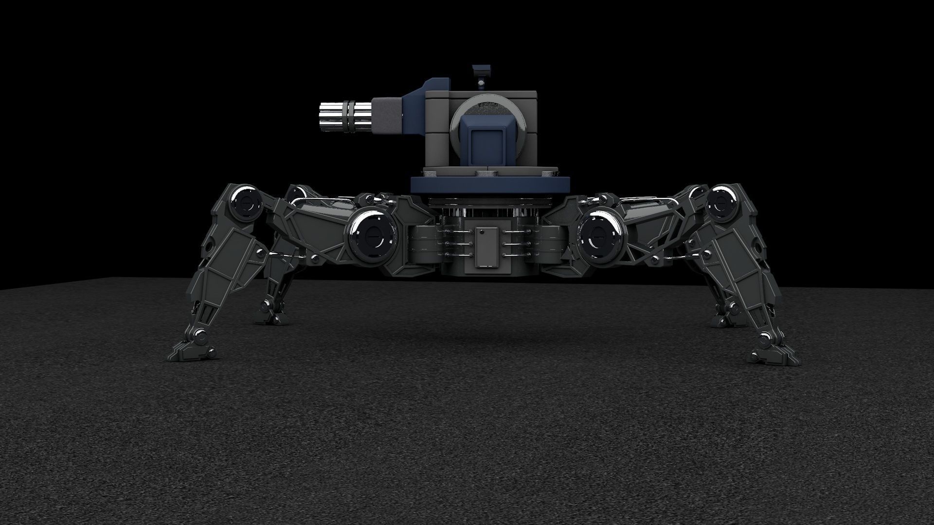 turret robot with machine gun Low-poly 3D model_2