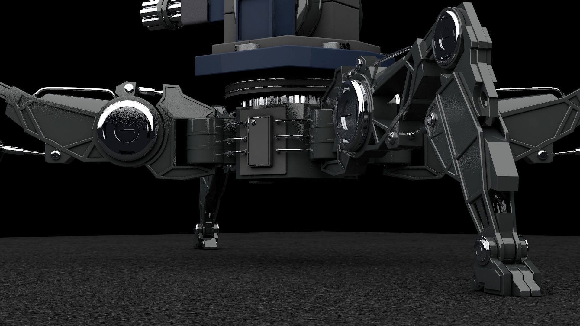 turret robot with machine gun Low-poly 3D model_3