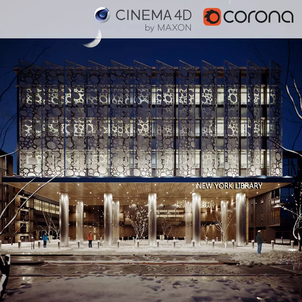Corona - C4D files - New York Library Exterior 3D model_0