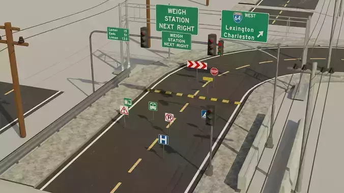 City Street Road Lowpoly Assets Pack