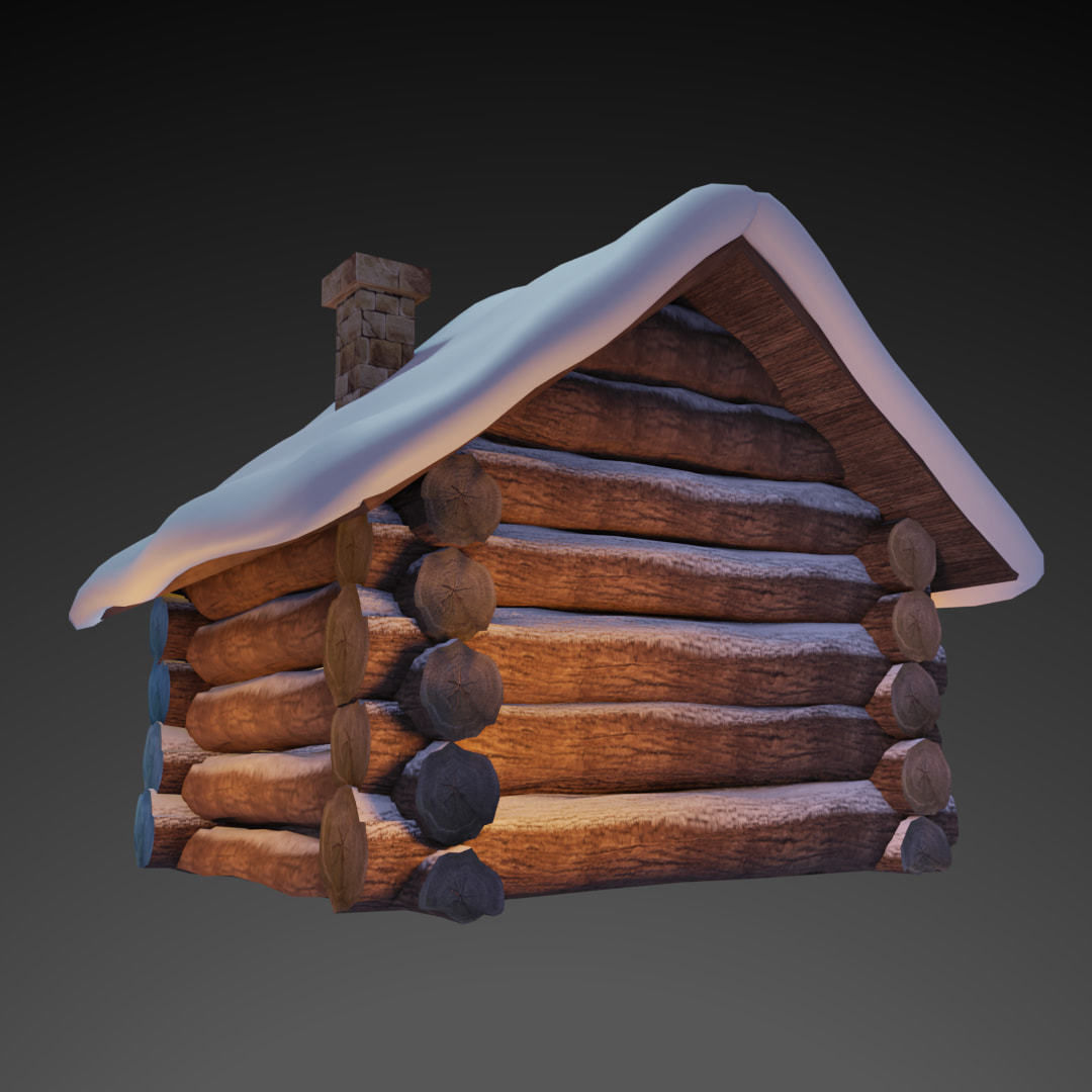 Snowy Wooden Hut Low-poly 3D model_3