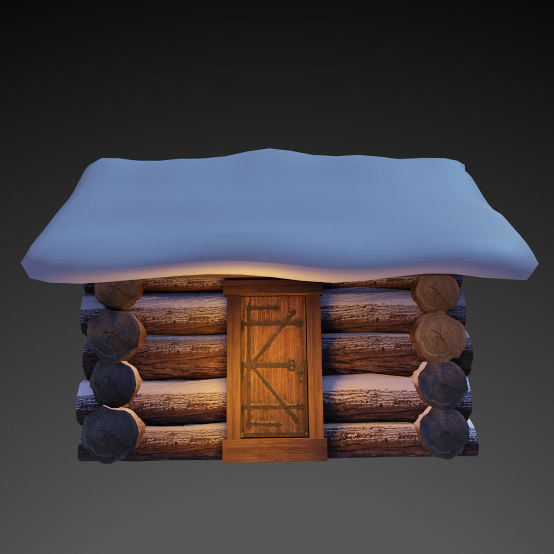 Snowy Wooden Hut Low-poly 3D model_1