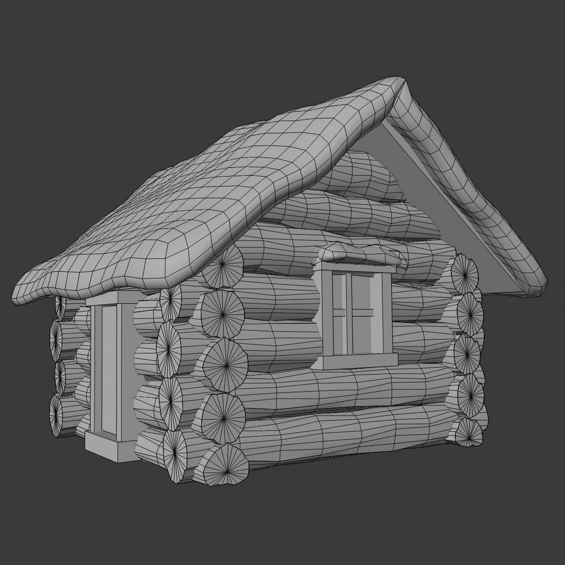 Snowy Wooden Hut Low-poly 3D model_4