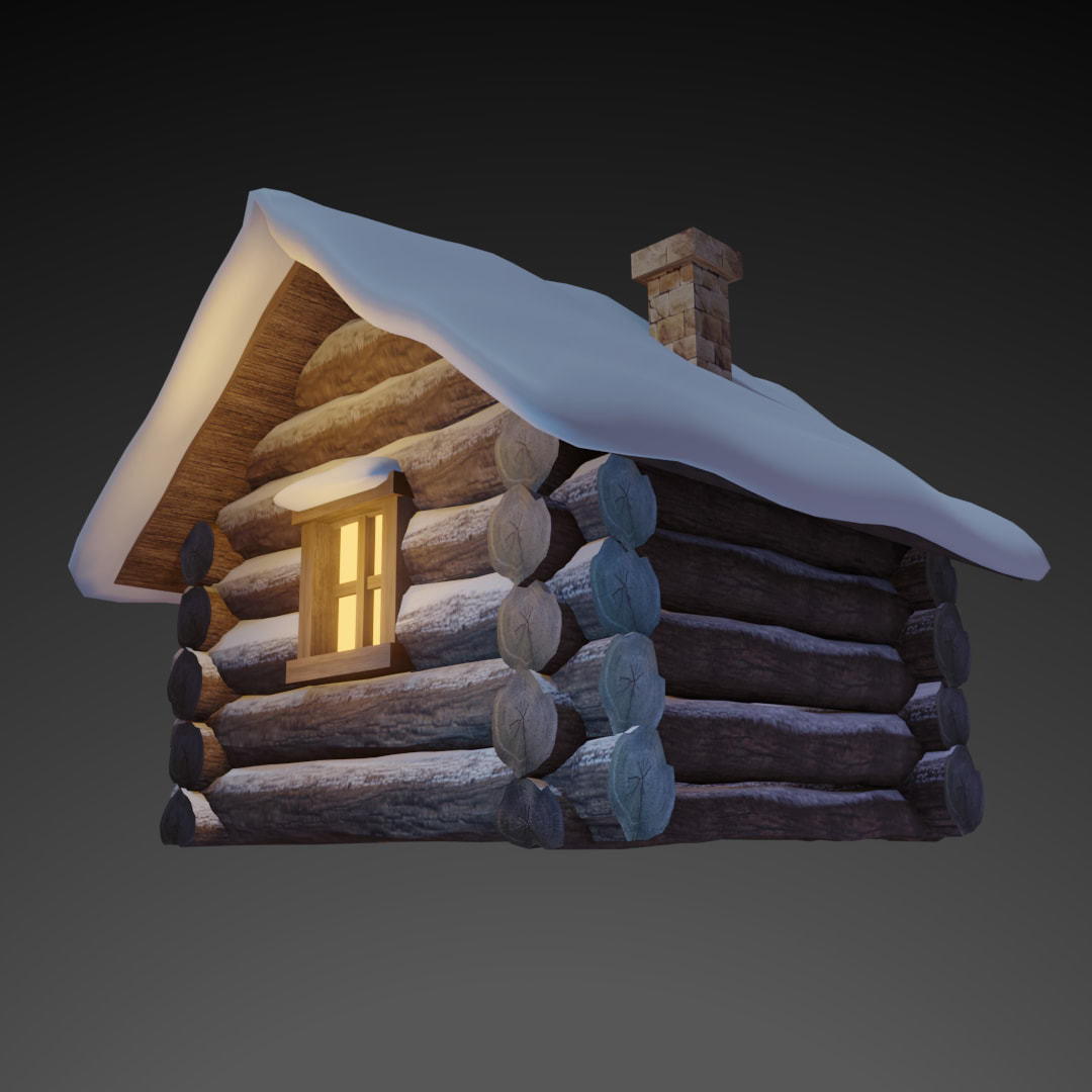 Snowy Wooden Hut Low-poly 3D model_2